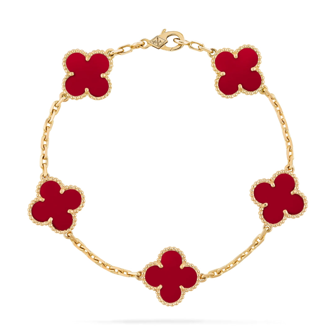 Clover Bracelet (gold finish, red detail)