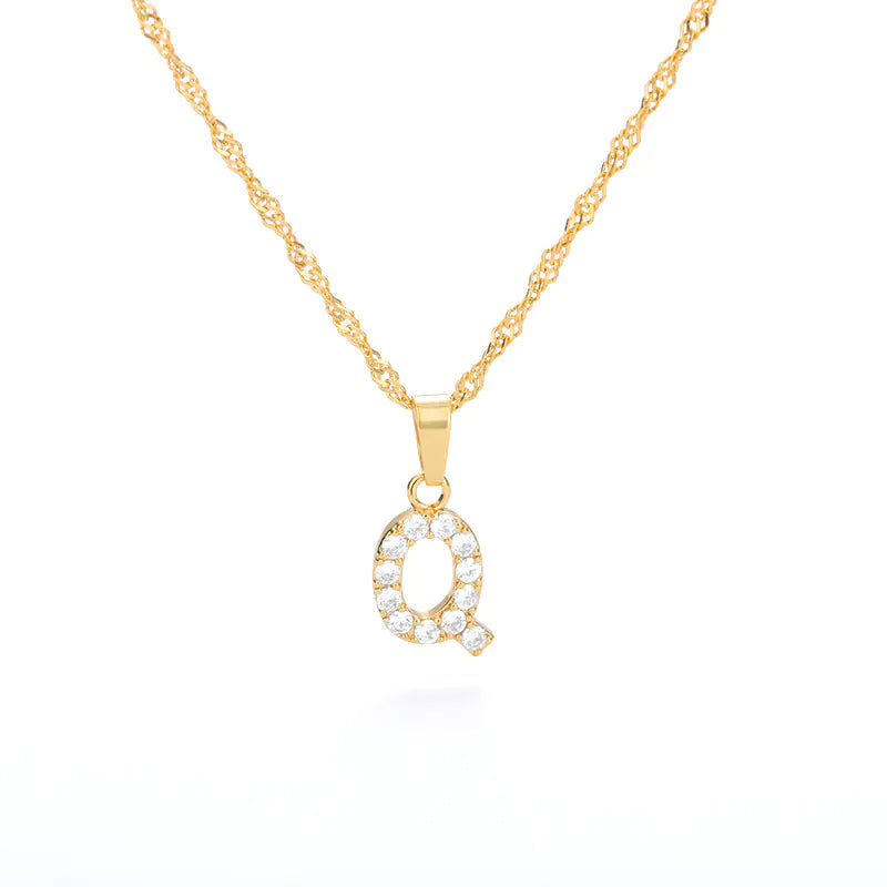 Zircon Letter Necklace (Gold finish)
