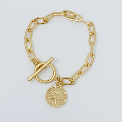 Zodiac Charm Chain Bracelet (Gold Finish)