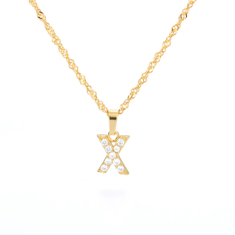Zircon Letter Necklace (Gold finish)
