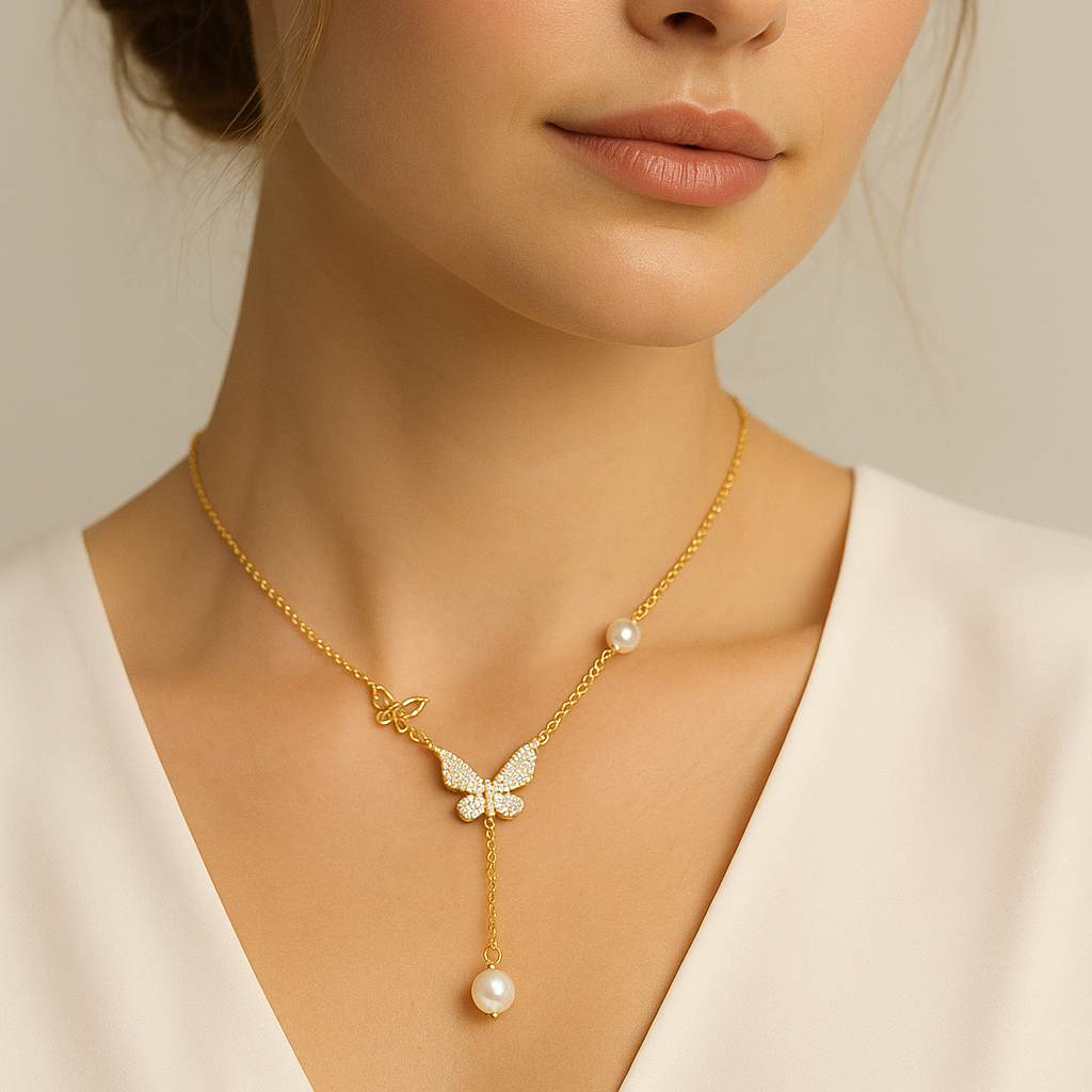 Collier Papillon Perle Necklace (gold finish)