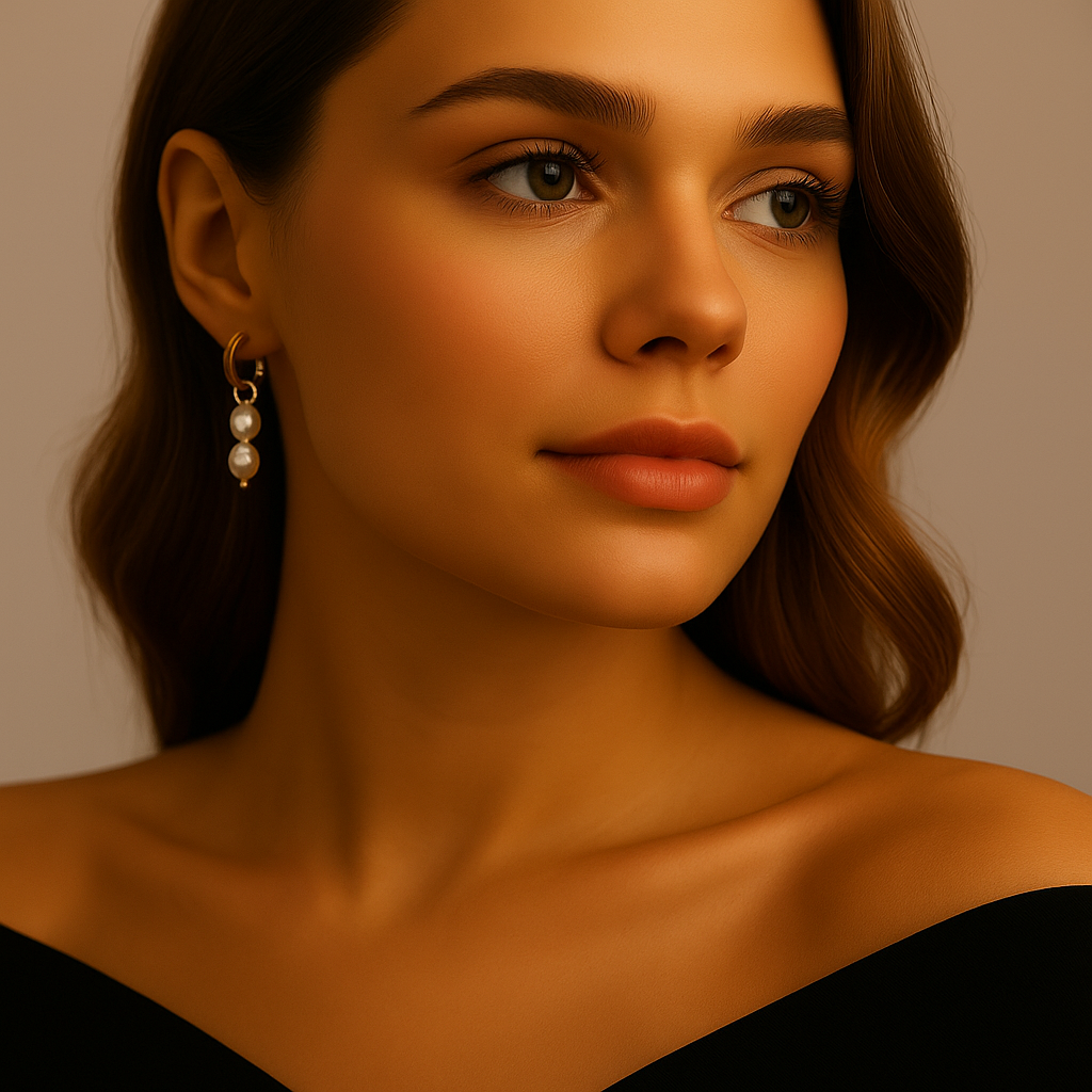 Double Freshwater Pearl Pendant Earrings (gold finish)