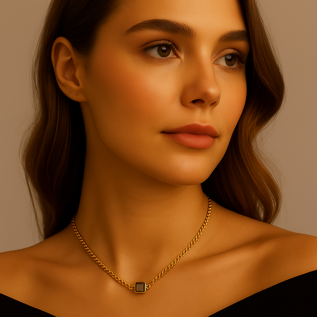 Gold Plated Gemstone Necklace (gold finish)