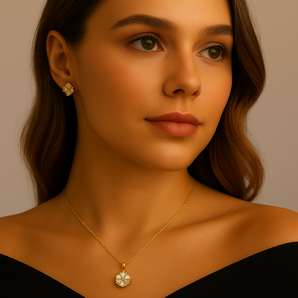 Four-Leaf Clover Crystal Pendant Necklace (stainless steel)