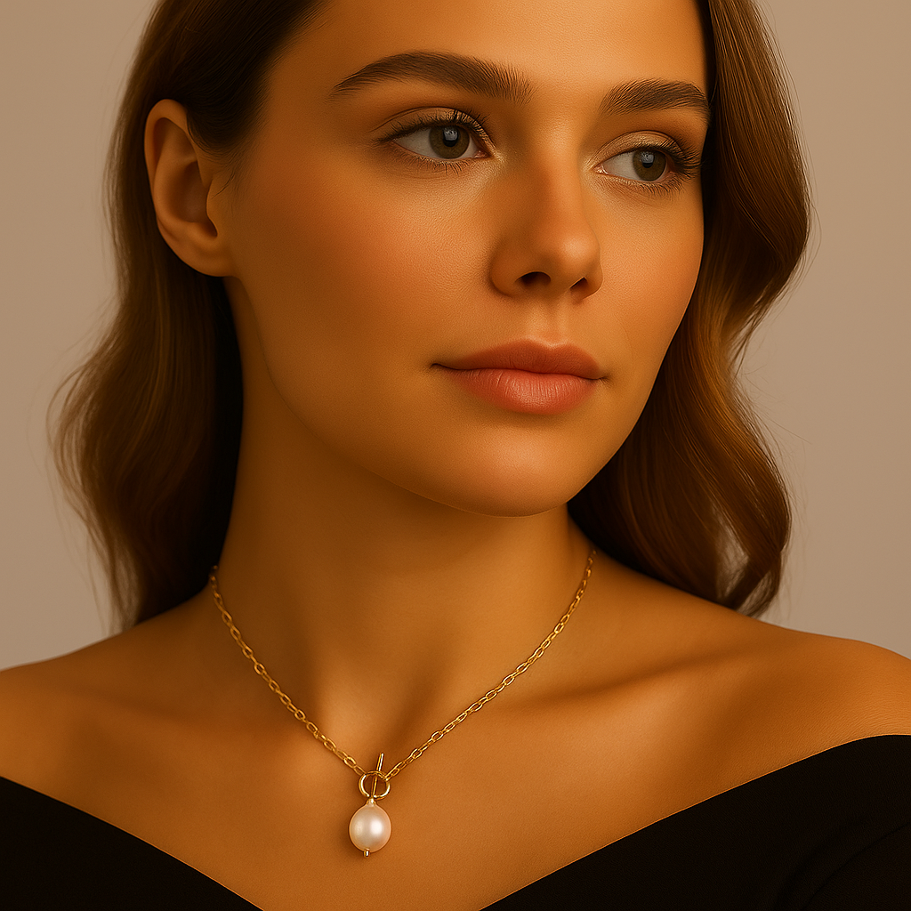 Elegant Shell Pearl Necklace (gold finish)