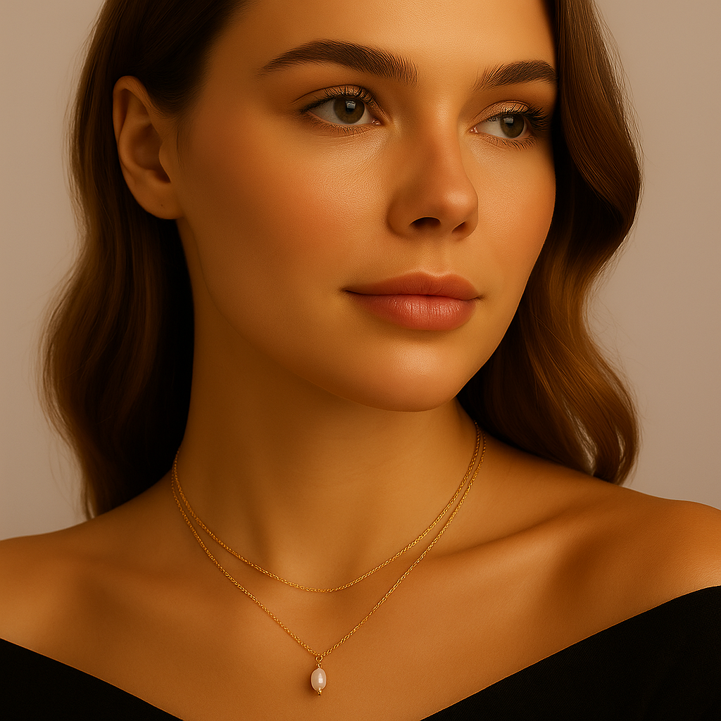 Double-Layer Pearl Necklace (gold finish)