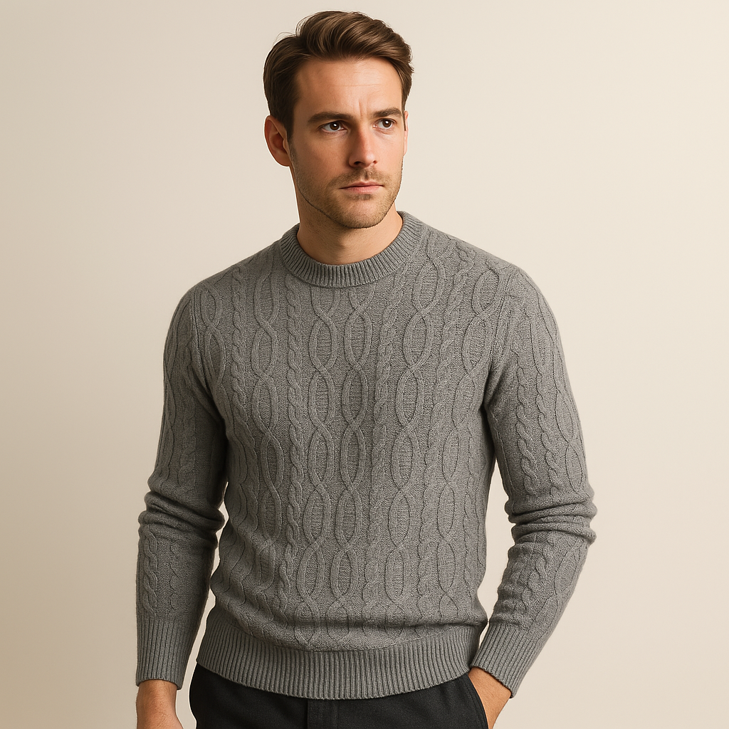 Men's Cable Knit Crewneck Sweater - Soft Cotton Blend