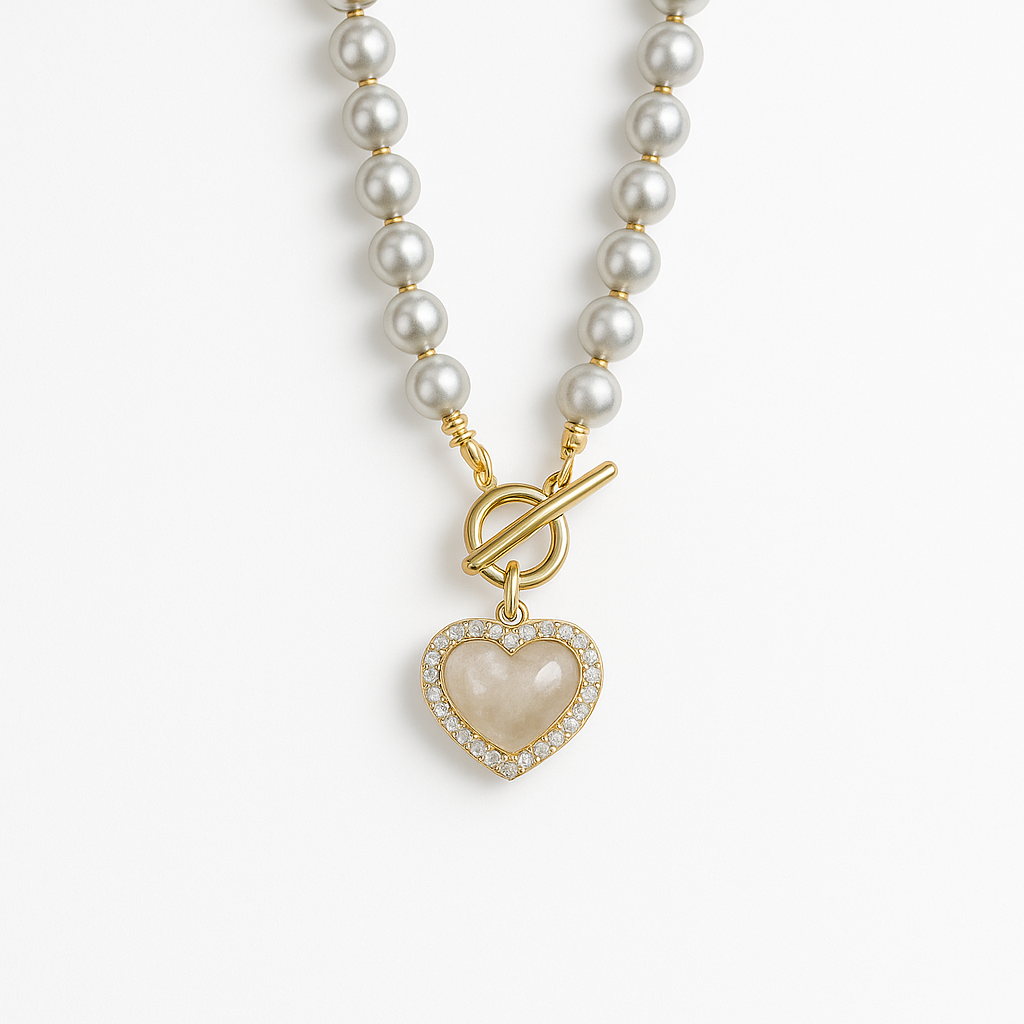 Pearl Heart Pendant Necklace (Gold Finish)
