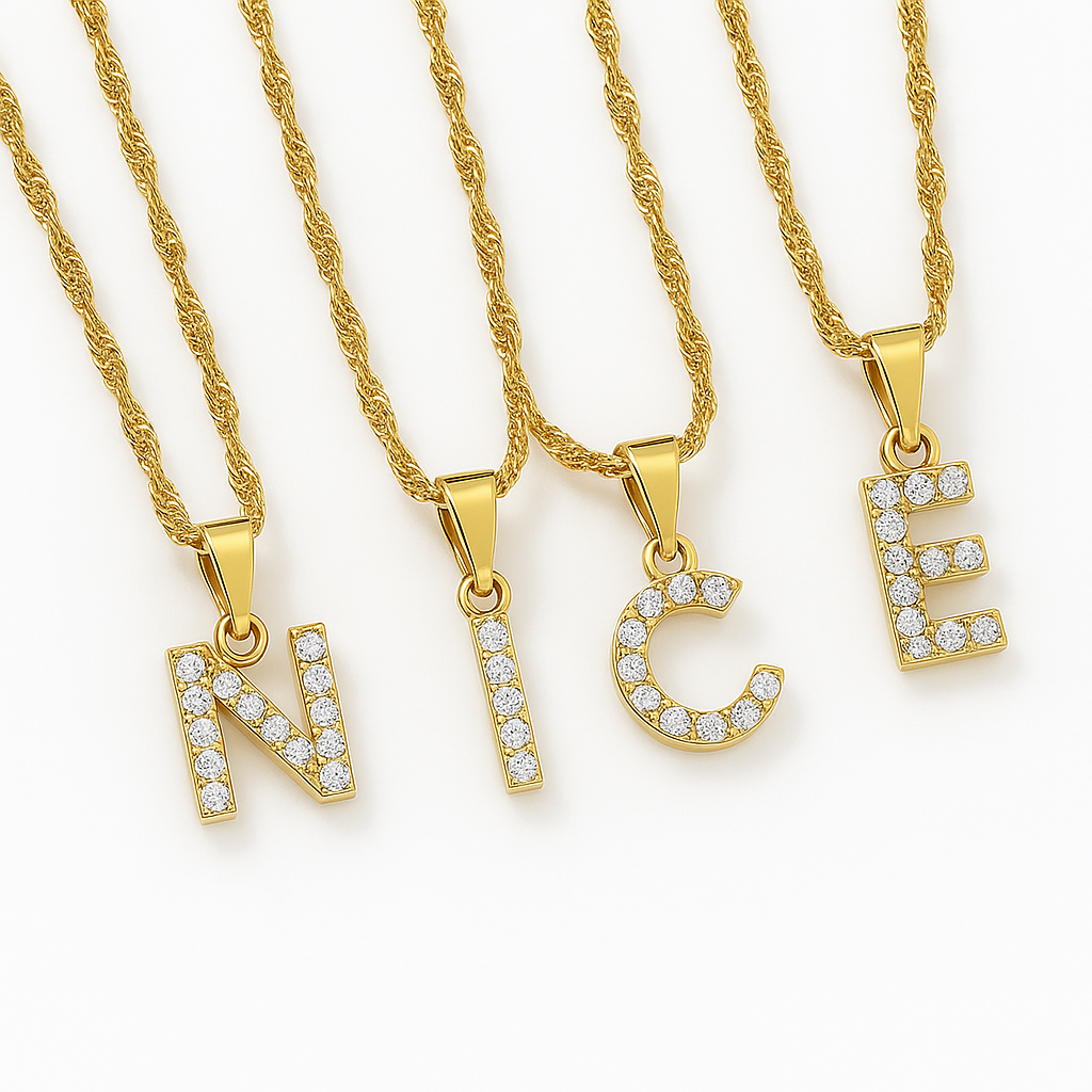 Zircon Letter Necklace (Gold finish)