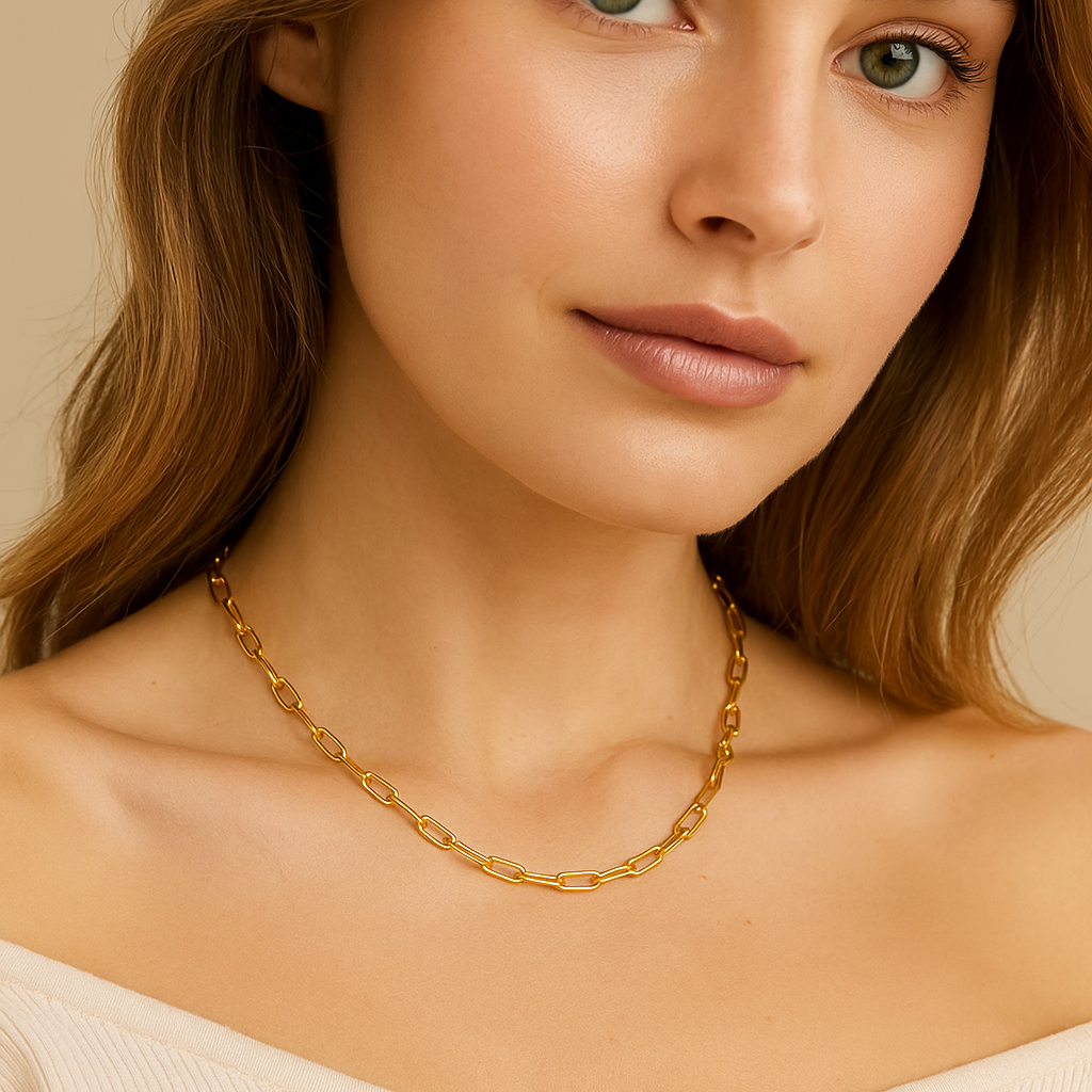 Geometric Box Chain Necklace (gold finish)