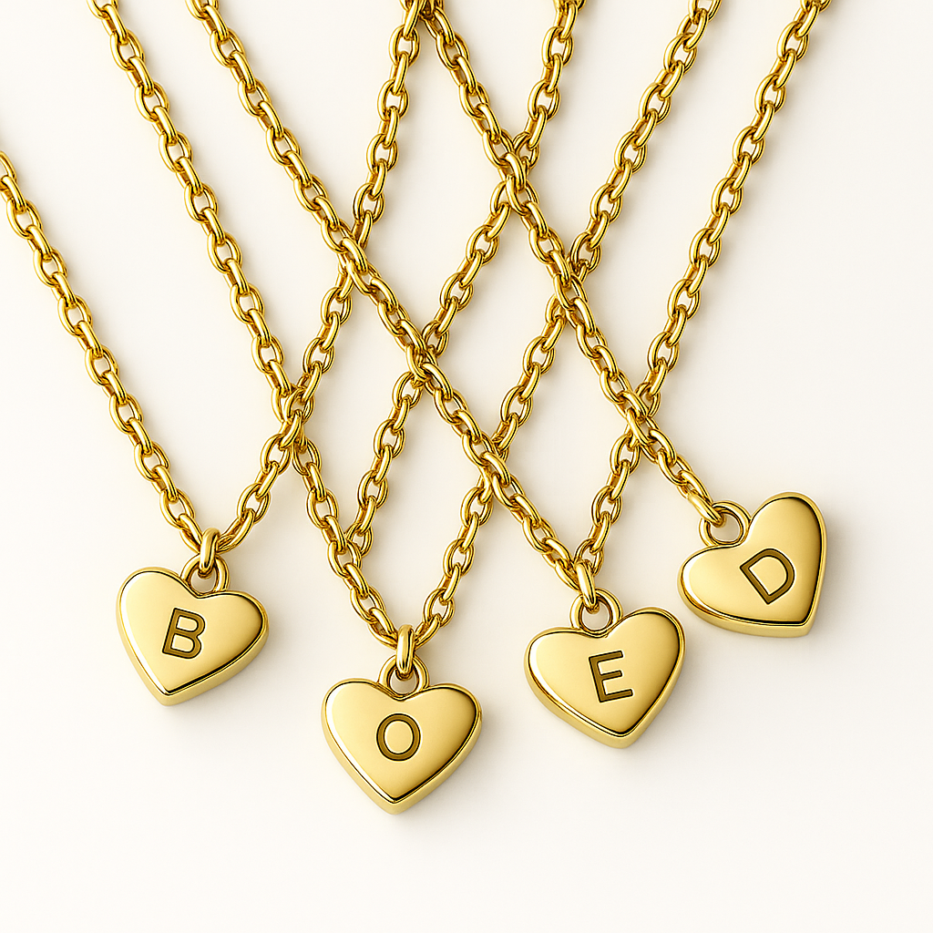Heart Initial Necklace (Gold finish)