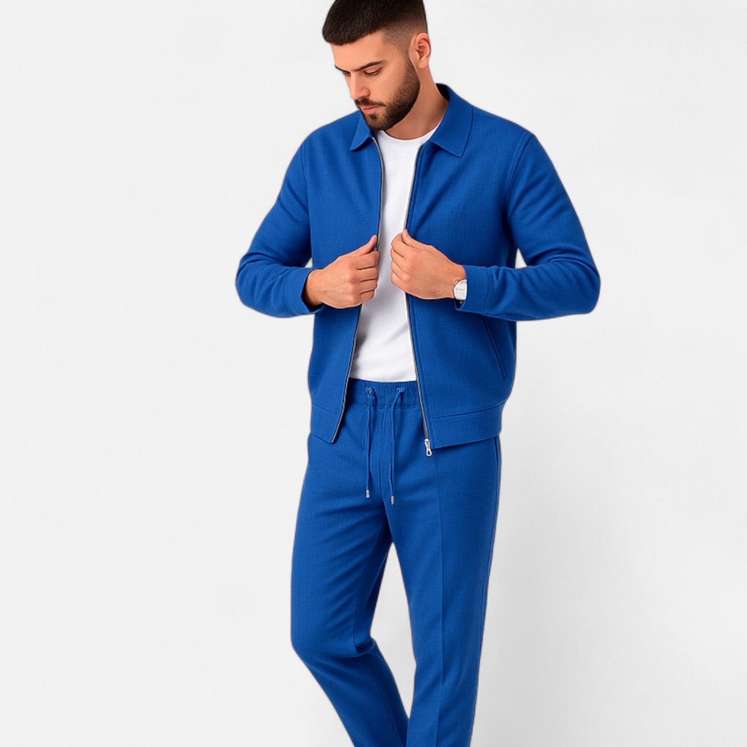 Men’s Long Sleeve Two-Piece Zipper Set – Relaxed Sophistication, All-Season Versatility