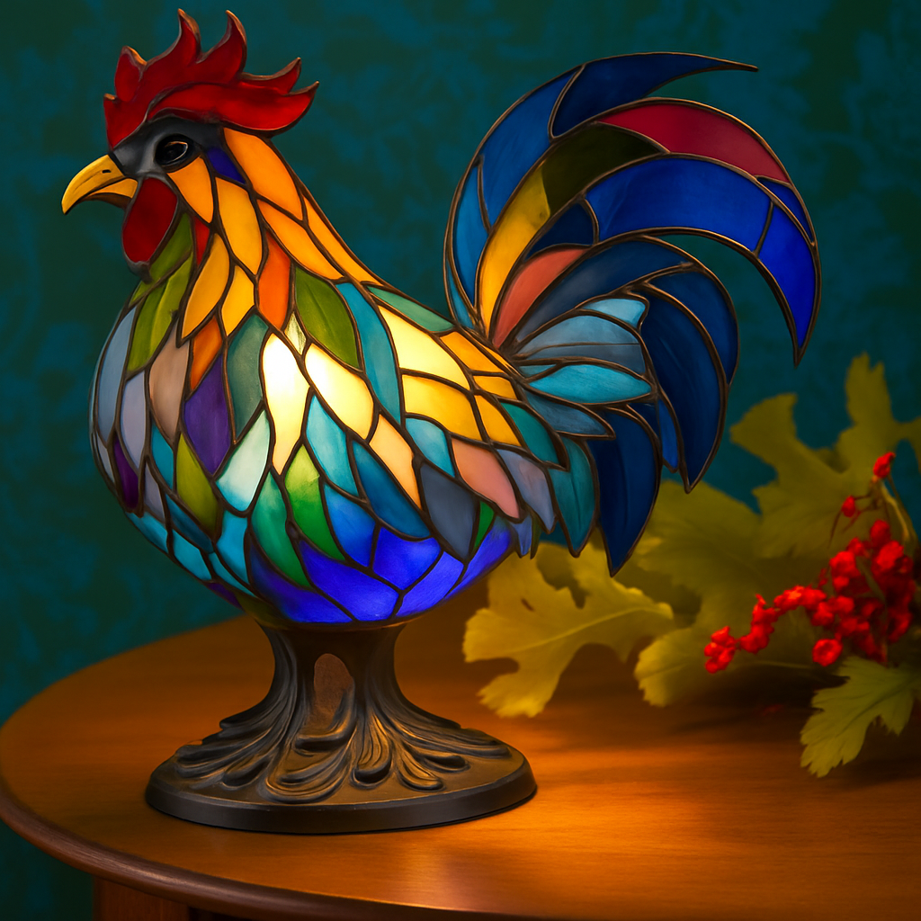 Cocotte – Magical colored glass rooster lamp