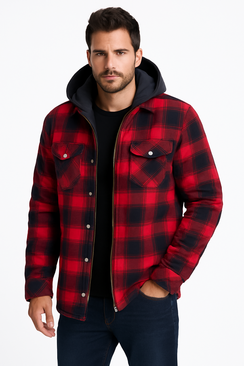 Men's Plaid Shirt Jacket | Hooded