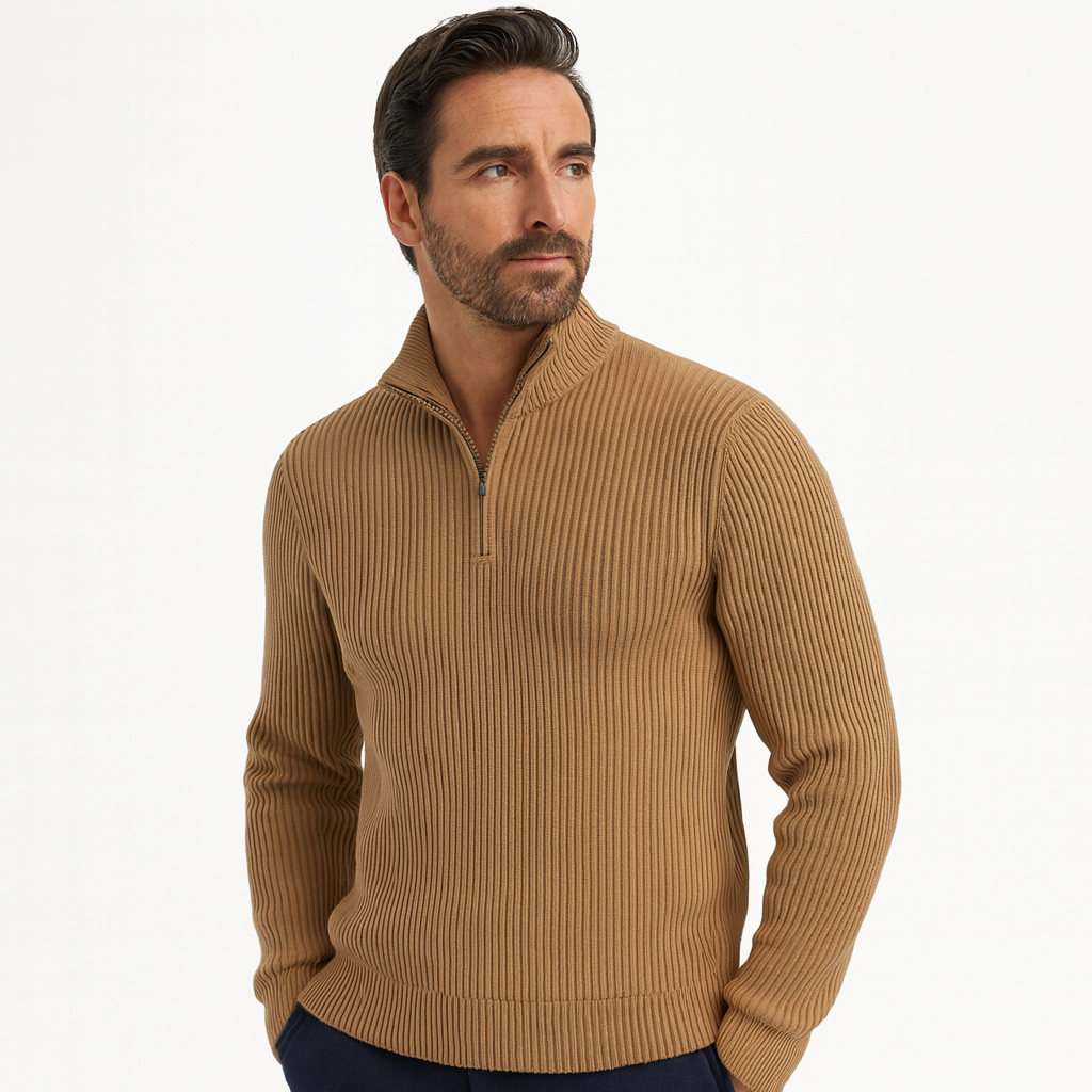 Men's Zip-Up Ribbed Sweater | Cozy Knit