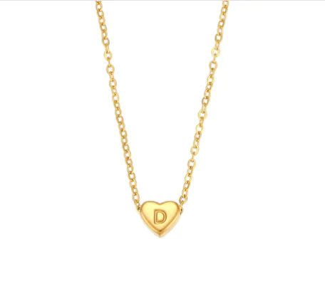 Heart Initial Necklace (Gold finish)