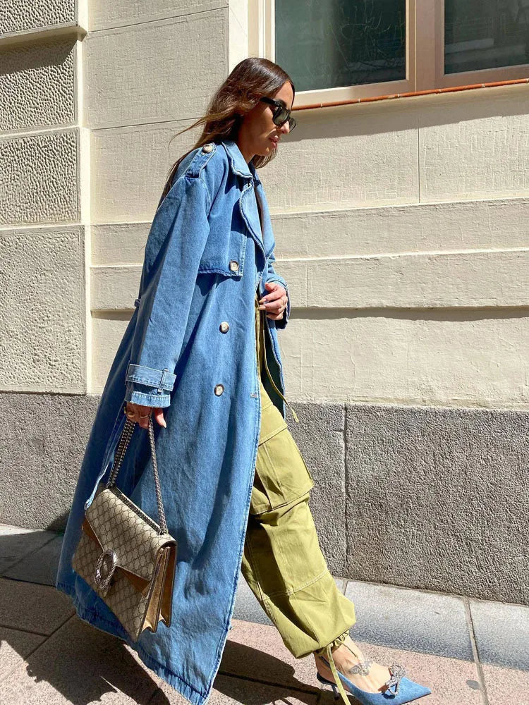 Zara | Women's Blue Trench Coat with Belt