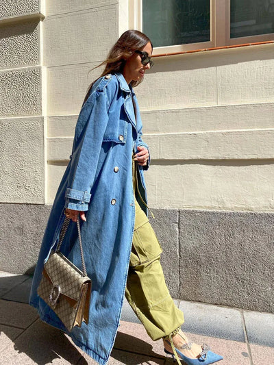 Zara | Women's Blue Trench Coat with Belt