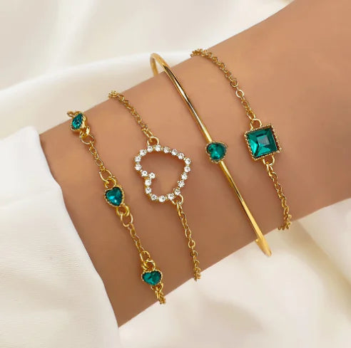 Emerald Heart Bracelet Set (gold finish)