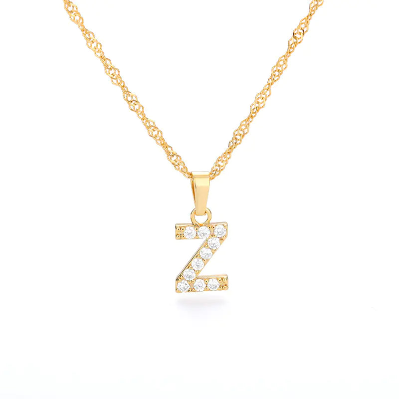 Zircon Letter Necklace (Gold finish)