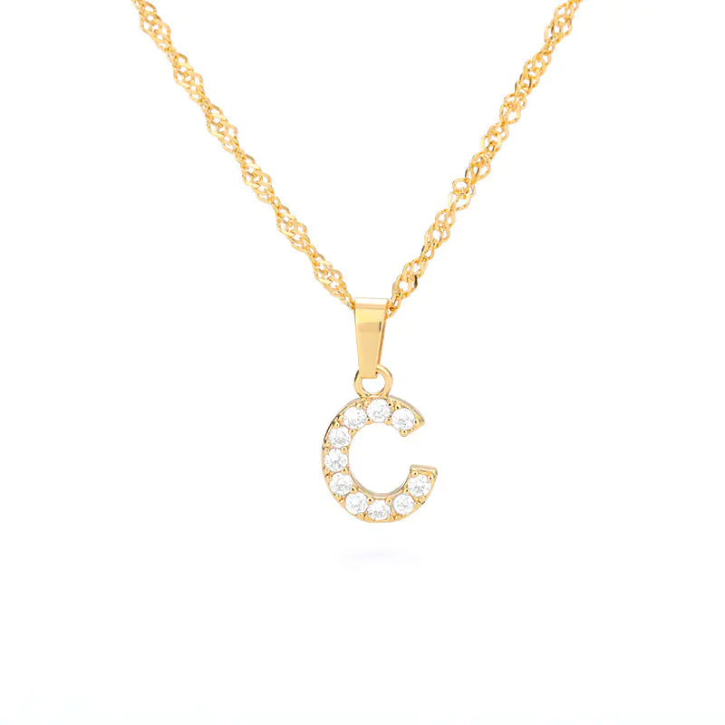 Zircon Letter Necklace (Gold finish)