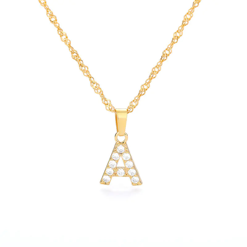Zircon Letter Necklace (Gold finish)