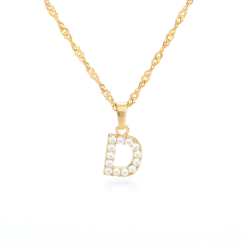 Zircon Letter Necklace (Gold finish)
