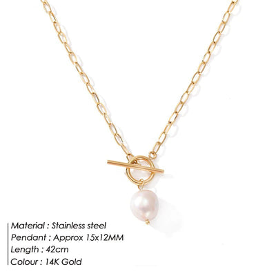 Elegant Shell Pearl Necklace (gold finish)