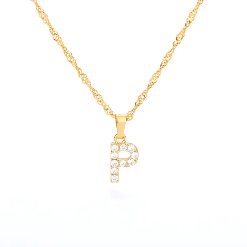 Zircon Letter Necklace (Gold finish)