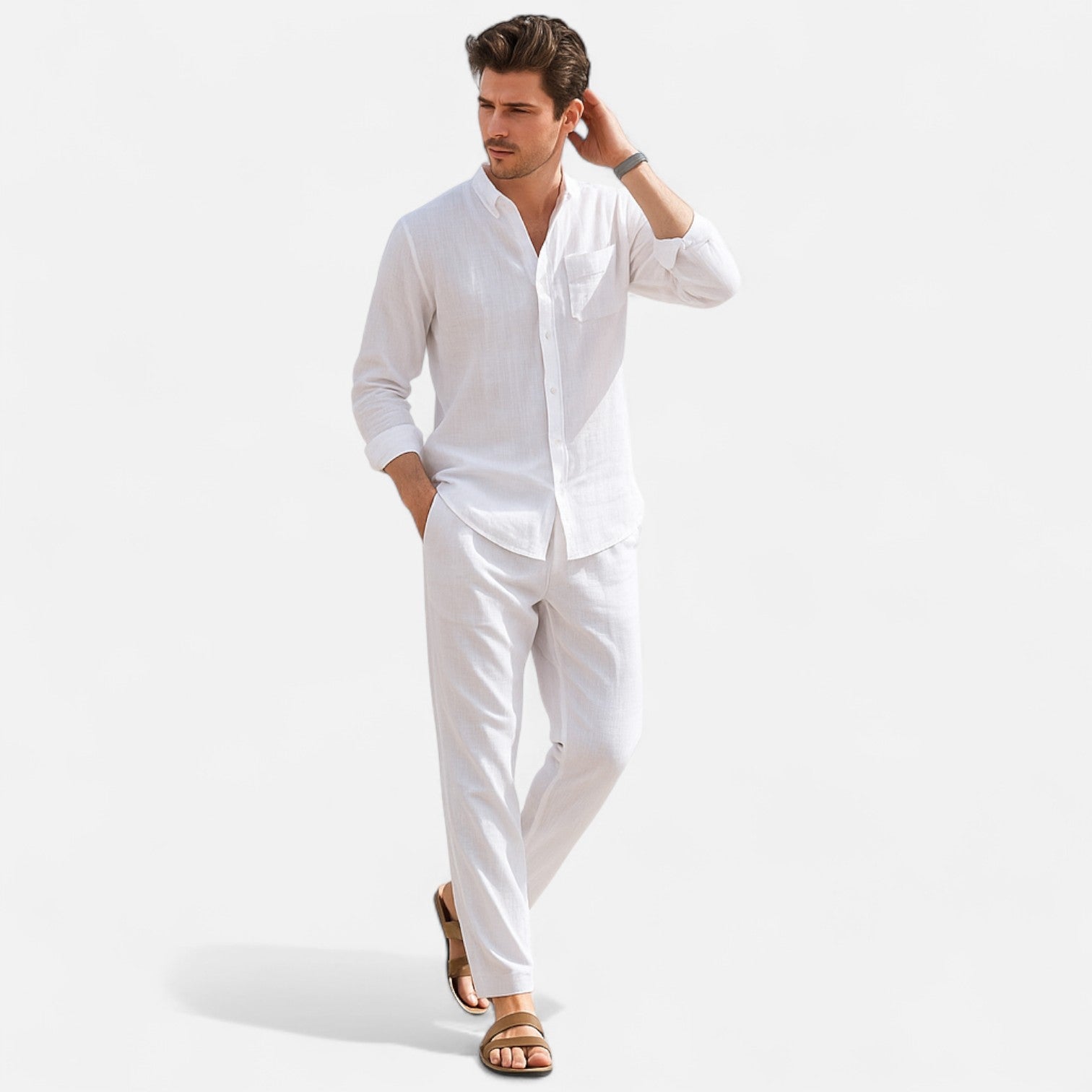 Men’s Long Sleeve Linen Two-Piece Set