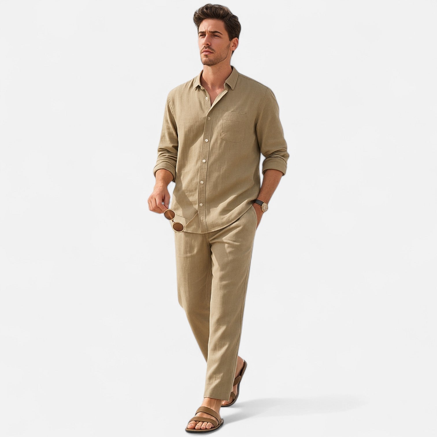 Men’s Long Sleeve Linen Two-Piece Set