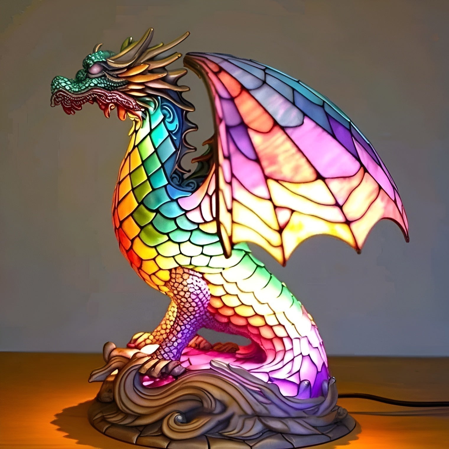 Gribouille – Magical dragon lamp in colored glass