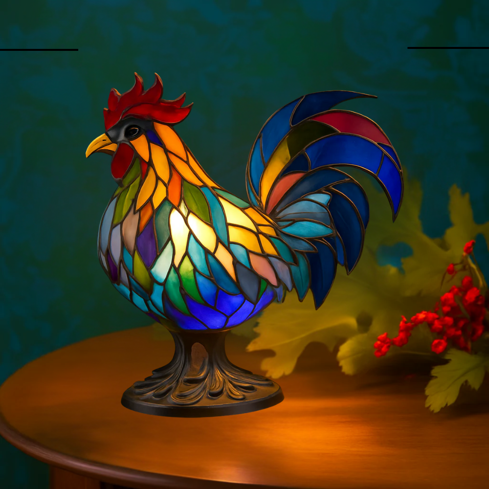 Cocotte – Magical colored glass rooster lamp