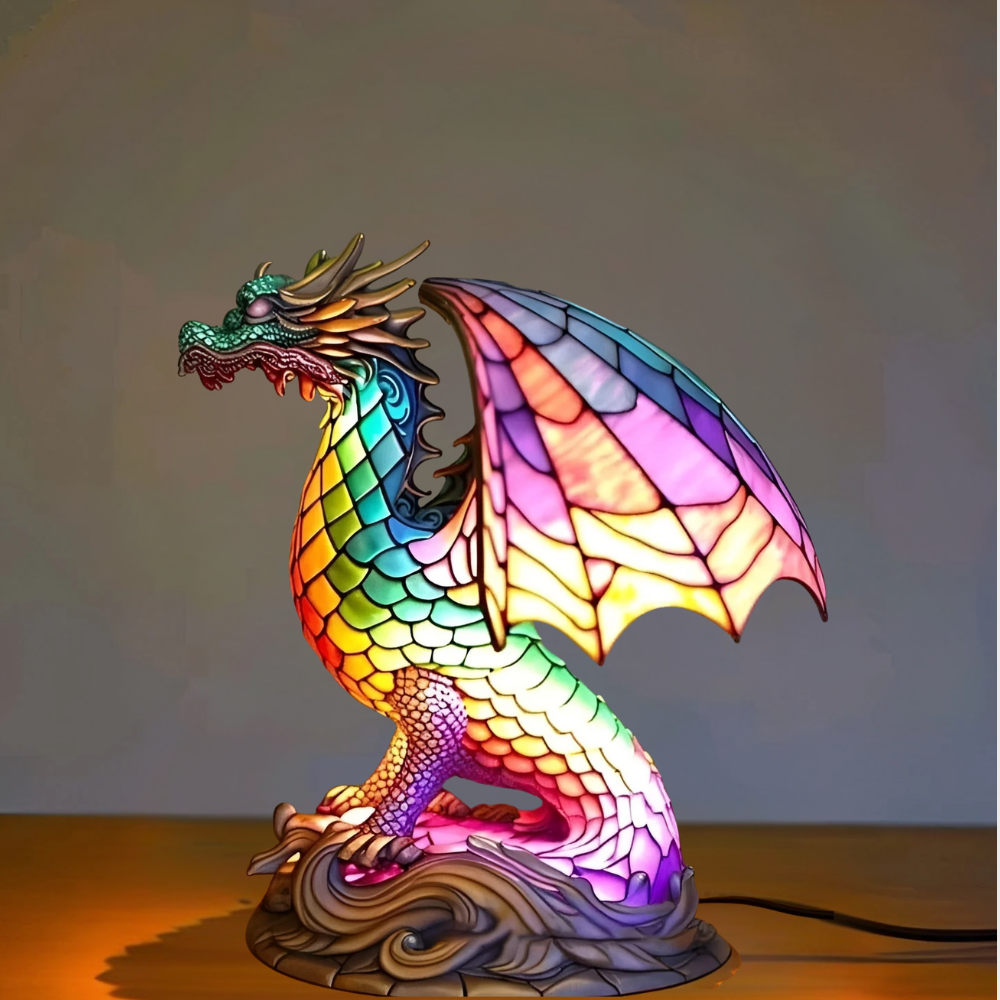 Gribouille – Magical dragon lamp in colored glass