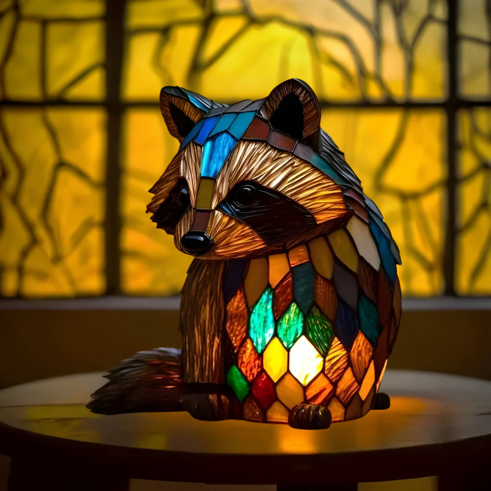Grisou – Magical raccoon lamp in colored glass