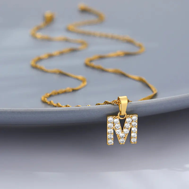 Zircon Letter Necklace (Gold finish)