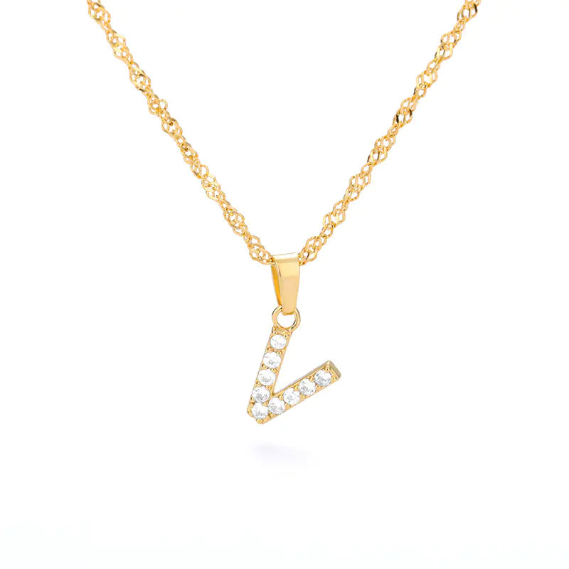 Zircon Letter Necklace (Gold finish)