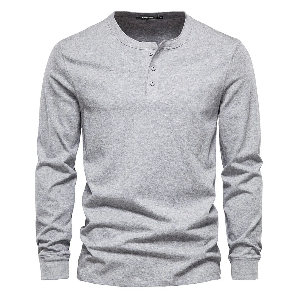 Classic Men's Cotton Henley Shirt with Long Sleeves