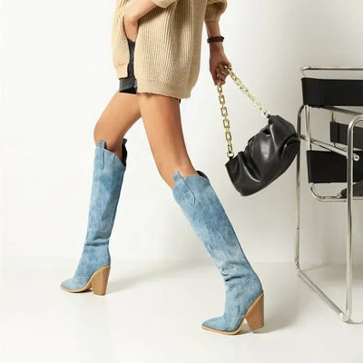 Esme | Winter Blue Overknee Cowboy Boots for Women