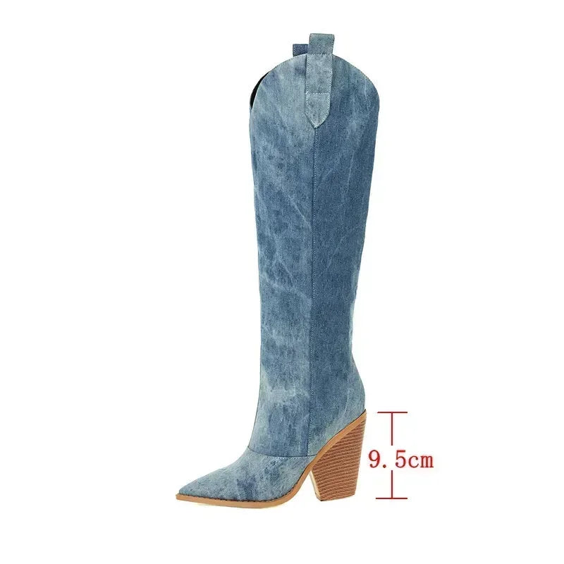 Esme | Winter Blue Overknee Cowboy Boots for Women