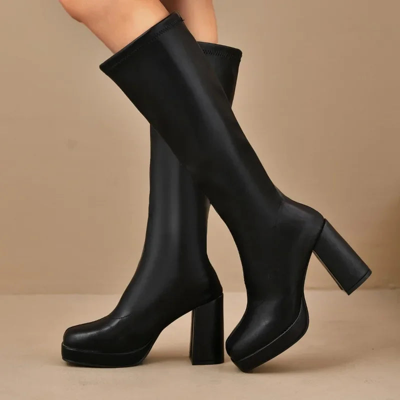 Georgia | Winter Chic Overknee Boots with Chunky Heel