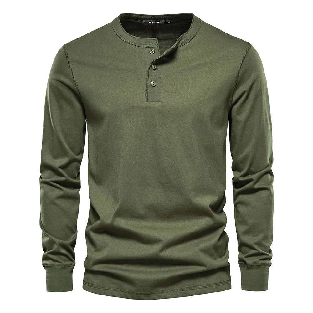 Classic Men's Cotton Henley Shirt with Long Sleeves