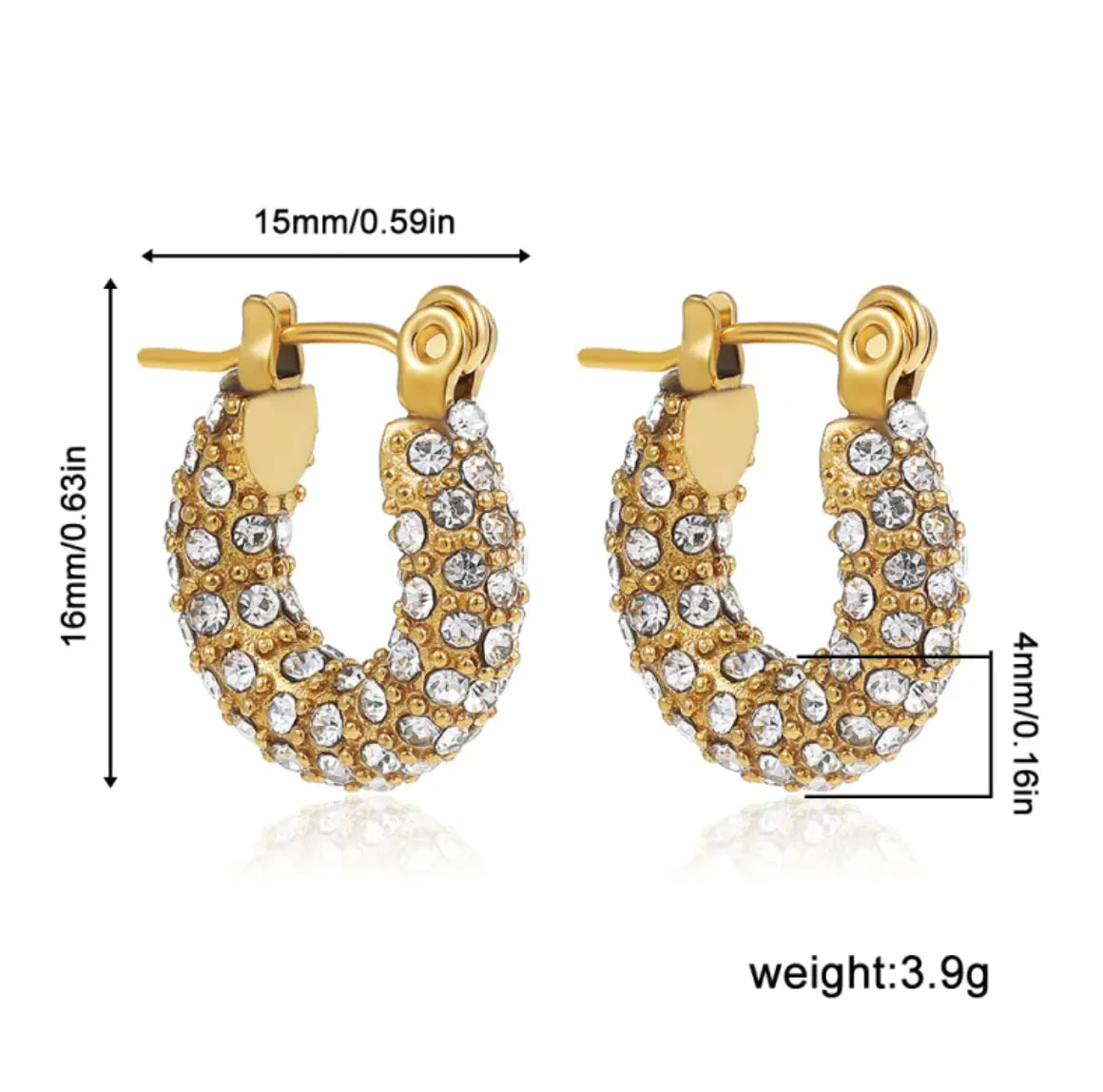 Cuban Link Diamond Drop Earrings (gold finish)