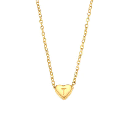 Heart Initial Necklace (Gold finish)