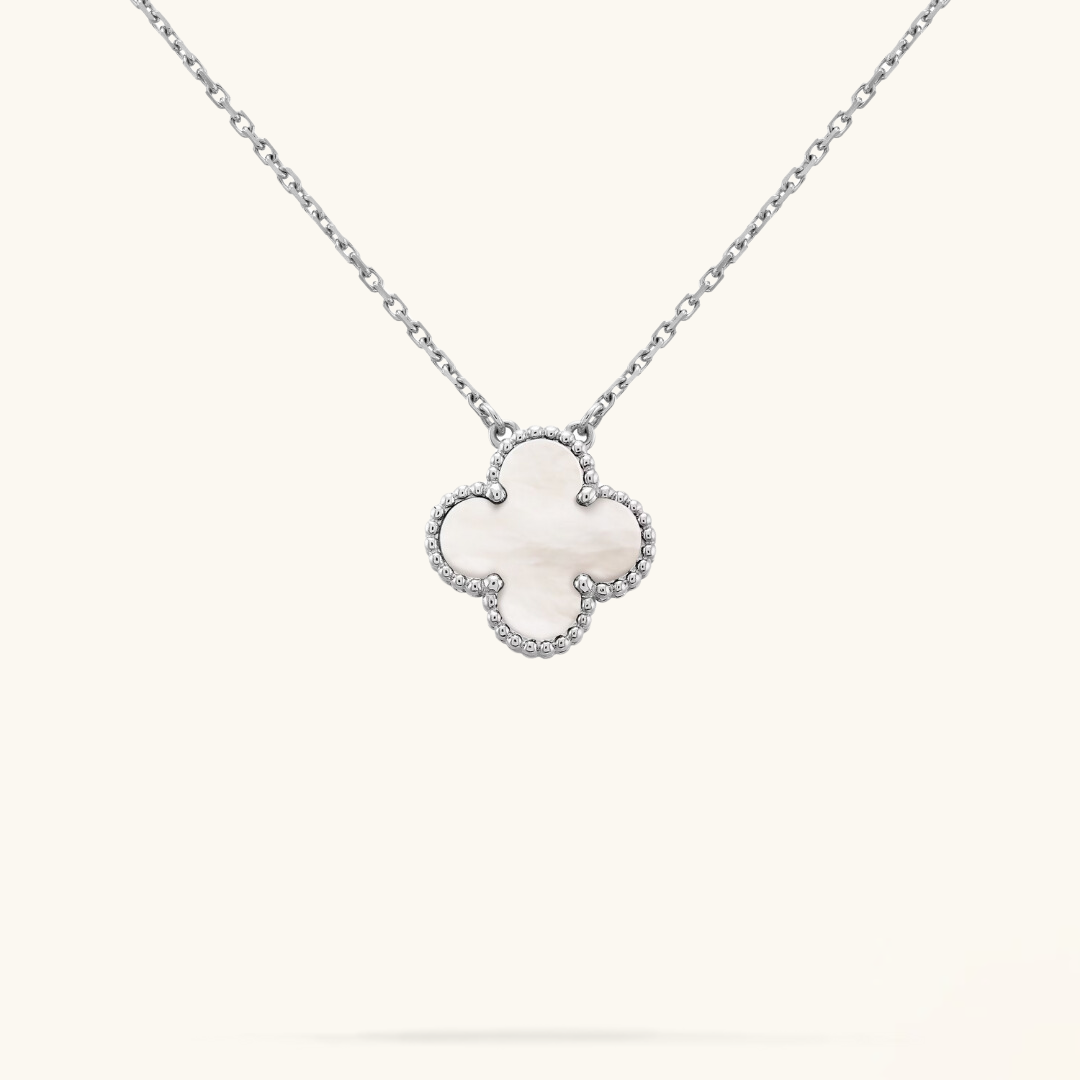 Clover Necklace (stainless steel finish, white detail)