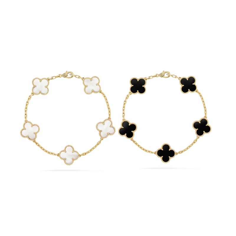 Clover Bracelet Set (gold finish, 2 pieces – black/white)
