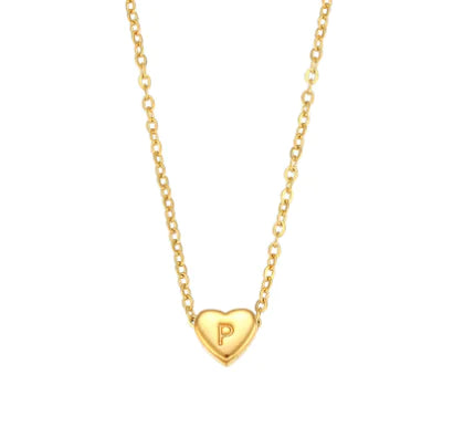 Heart Initial Necklace (Gold finish)