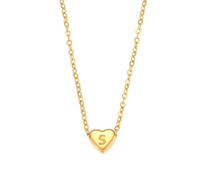 Heart Initial Necklace (Gold finish)