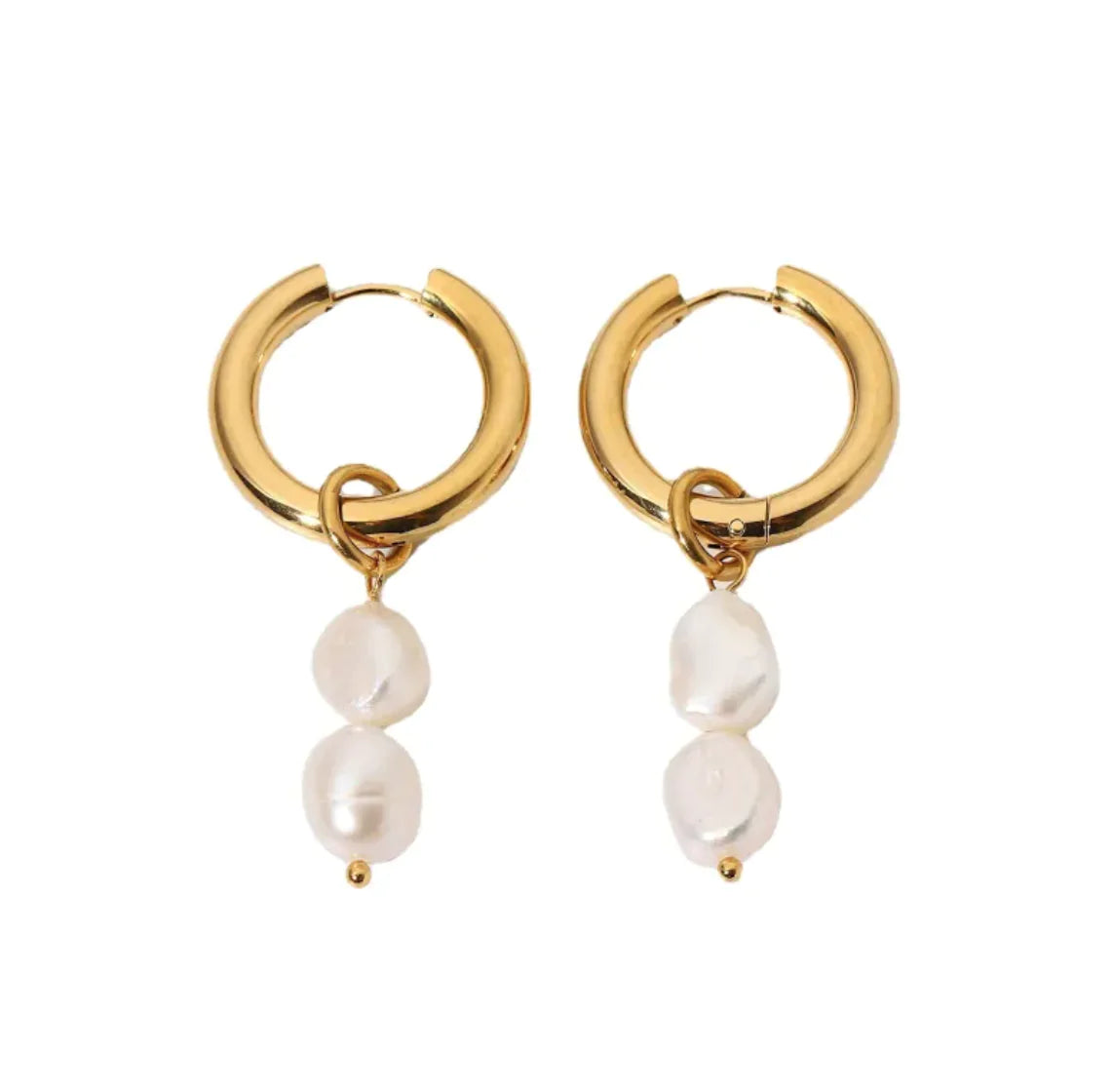 Double Freshwater Pearl Pendant Earrings (gold finish)