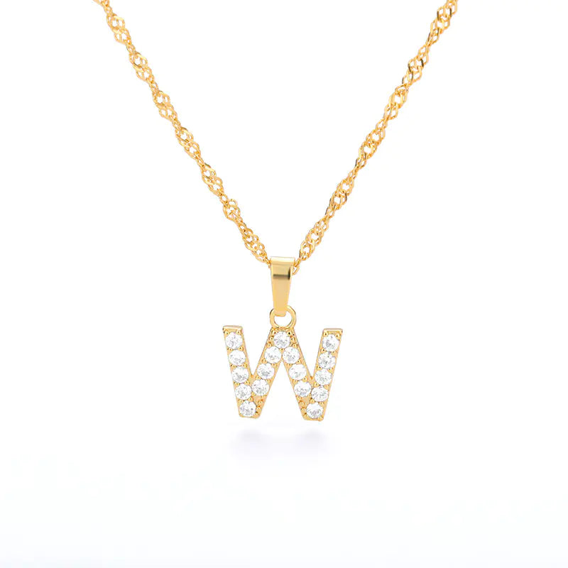 Zircon Letter Necklace (Gold finish)